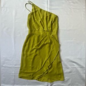 BCBGMAXAZRIA Asymmetrical OneShoulder Green Polyester Ruffle CocktailDress Size4